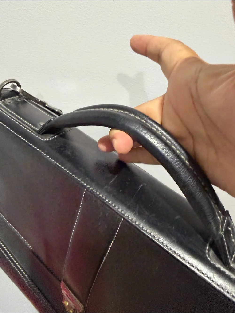 Johnston & Murphy Leather Flapover Briefcase Black Laptop Messenger Bag Shoulder